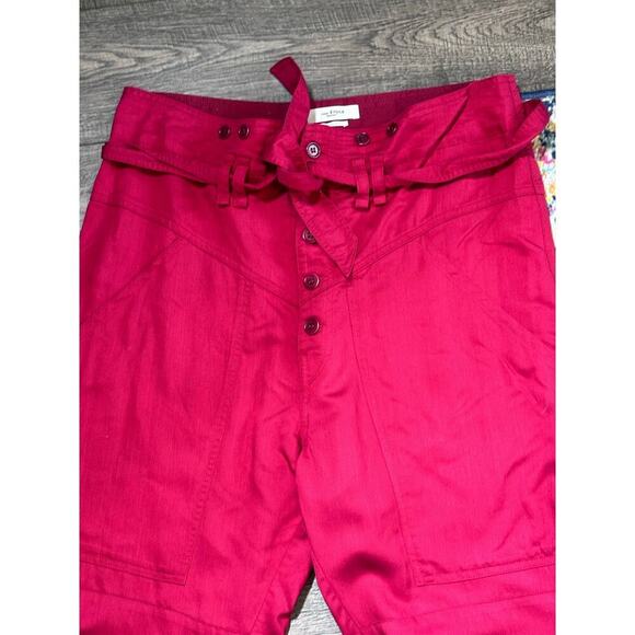 Isabel Marant Red Belted Paperbag Waist Straight Leg Trouser Pants Size 36 - Picture 5 of 11